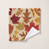 Herbst-Blätter auf beige Damast Badhandtuch Set (Waschlappen)