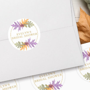 Herbst Blätter Elegant Gold Text Runder Aufkleber