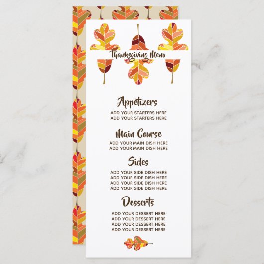 Herbst-Blätter fertigte Erntedank-Abendessen Menükarte (Vorne/Hinten)