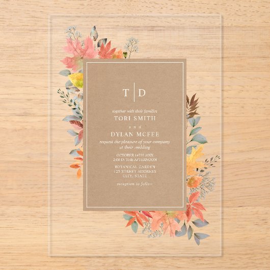 Herbst-Blätter Herbst lässt Hochzeit im Herbst Ein Acryleinladungen (Vorderseite)