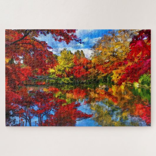 Herbst-Blätter Herbstsaison Jigsaw Puzzle mit See (Horizontal)