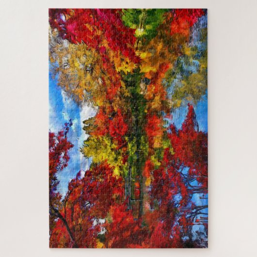 Herbst-Blätter Herbstsaison Jigsaw Puzzle mit See (Vertikal)