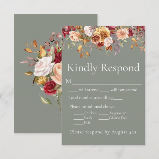 Herbst-Blätter Herbsttage Grüne Hochzeit RSVP Karte (Vorne/Hinten)
