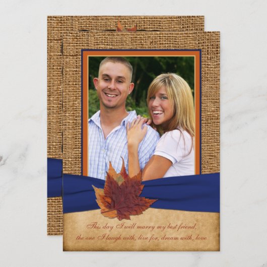 Herbst-Blätter, IMITAT Leinwand FOTO Hochzeit lädt Einladung (Vorne/Hinten)