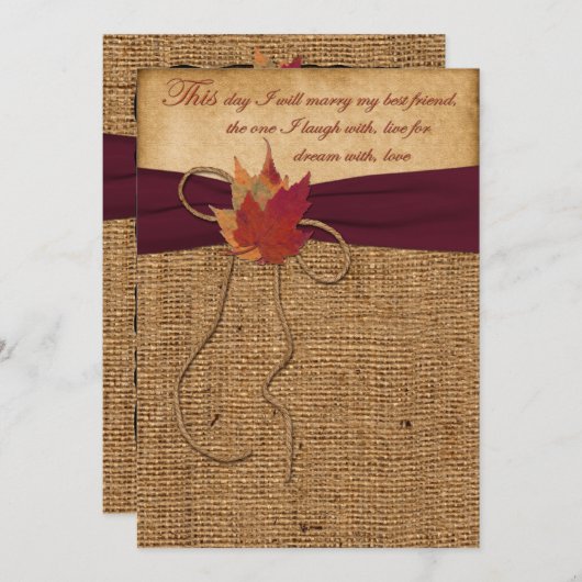 Herbst-Blätter, IMITAT Leinwand-Hochzeit lädt 2 - Einladung (Vorne/Hinten)