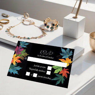 Herbst Blätter Kontrast schwarze Hochzeit RSVP Karte