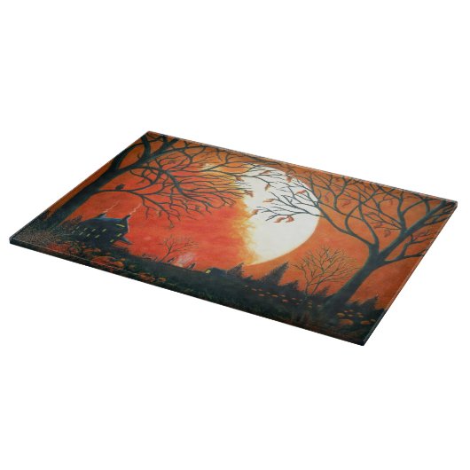 Herbst, Blätter, Mond, Scheune, Haus, Eule Schneidebrett (Ecke)