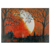 Herbst, Blätter, Mond, Scheune, Haus, Eule Schneidebrett (Vorderseite)