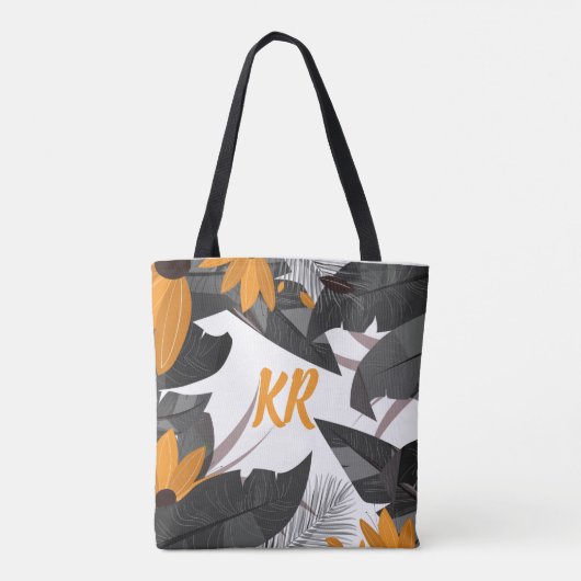 Herbst Blätter Orange Grau Mit Monogramm Tasche (Rückseite)