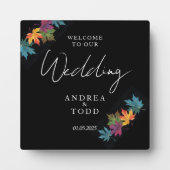 Herbst Blätter schwarzen Kontrast Hochzeitsempfang Fotoplatte (Vorderseite)