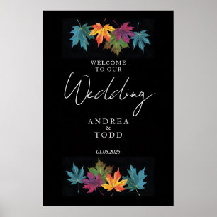 Herbst Blätter schwarzen Kontrast Hochzeitsempfang Poster