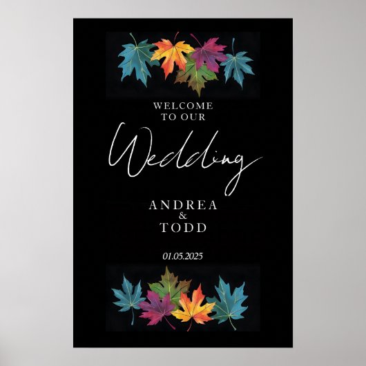 Herbst Blätter schwarzen Kontrast Hochzeitsempfang Poster (Vorne)
