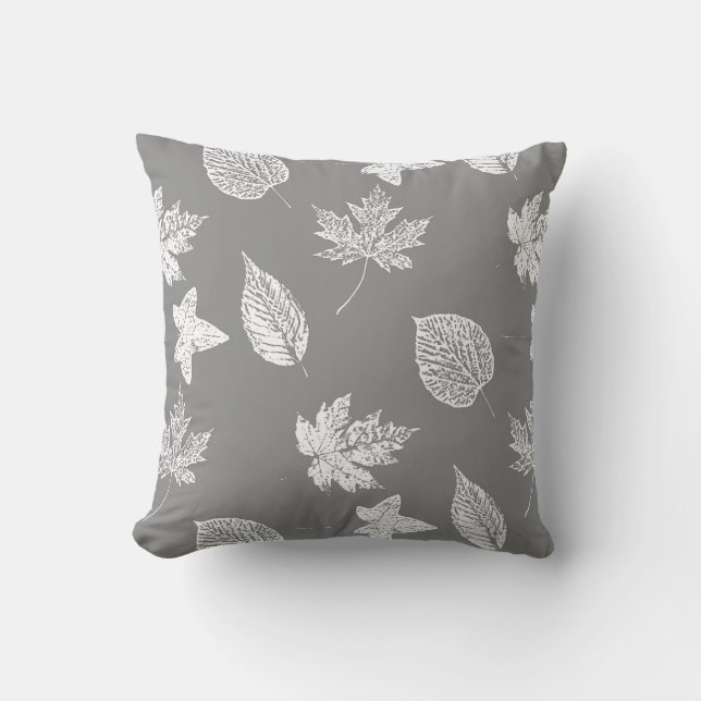 Herbst-Blätter - silbernes Grau und Weiß Kissen (Vorderseite)