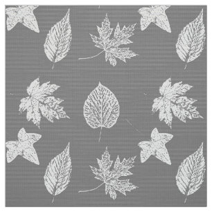 Herbst-Blätter - silbernes Grau und Weiß Stoff