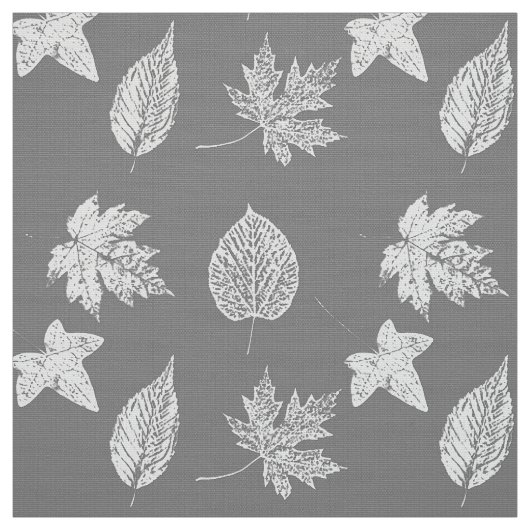 Herbst-Blätter - silbernes Grau und Weiß Stoff (Muster)