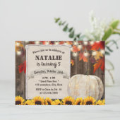 Herbst Blätter Sonnenblumen Pumpkin 5. Geburtstag Einladung (Stehend Vorderseite)