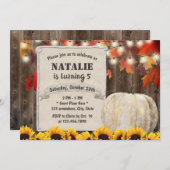 Herbst Blätter Sonnenblumen Pumpkin 5. Geburtstag Einladung (Vorne/Hinten)