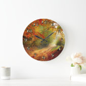 Herbst-Blätter und Bäume, die Schmutz-Straße Große Wanduhr (Zuhause)