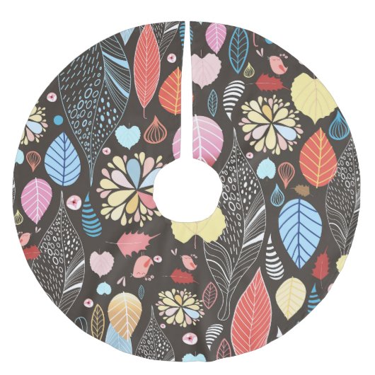 Herbst Blätter und Vögel. Polyester Weihnachtsbaumdecke (Vorderseite)