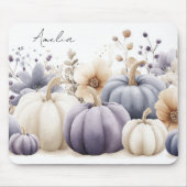 Herbst Blau und Beige Kürbisse und Blumen Mousepad (Vorne)