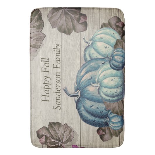 Herbst Blauer Pumpkin Rustikaler Niedlicher Grauho Badematte (Vorderseite Vertikal)