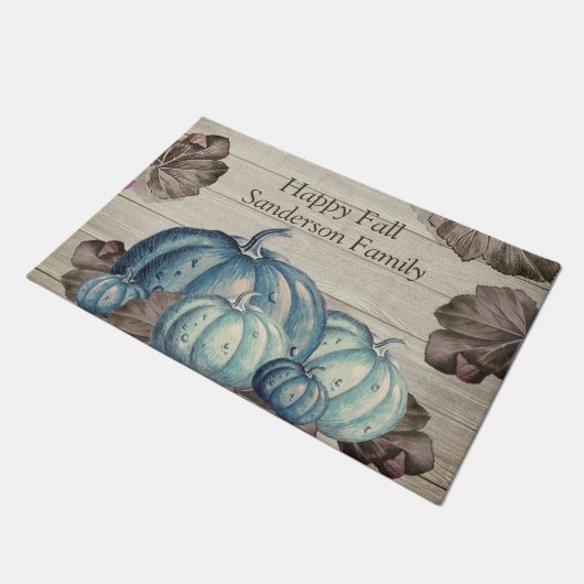 Herbst Blauer Pumpkin Rustikaler Niedlicher Grauho Fußmatte (Schrägansicht)