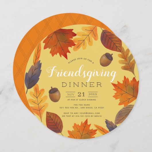 Herbst bleibt gelbes Wasserfarben Freundschaft Einladung (Vorne/Hinten)