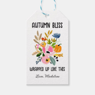 Herbst-Bliss Fall Floral Bouquet mit Pumpkins Geschenkanhänger