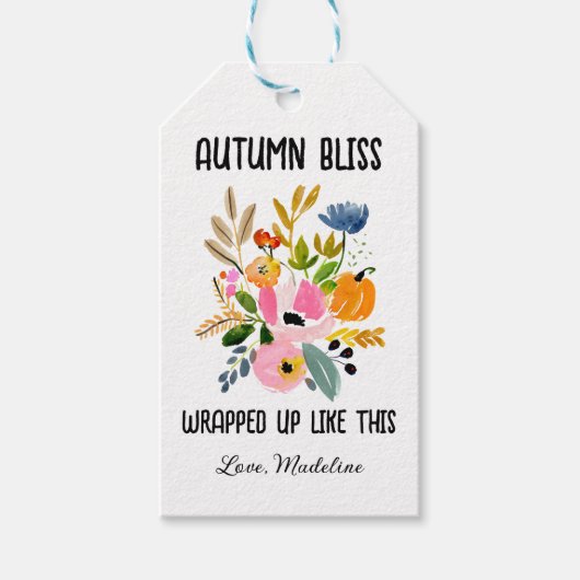 Herbst-Bliss Fall Floral Bouquet mit Pumpkins Geschenkanhänger (Vorderseite)