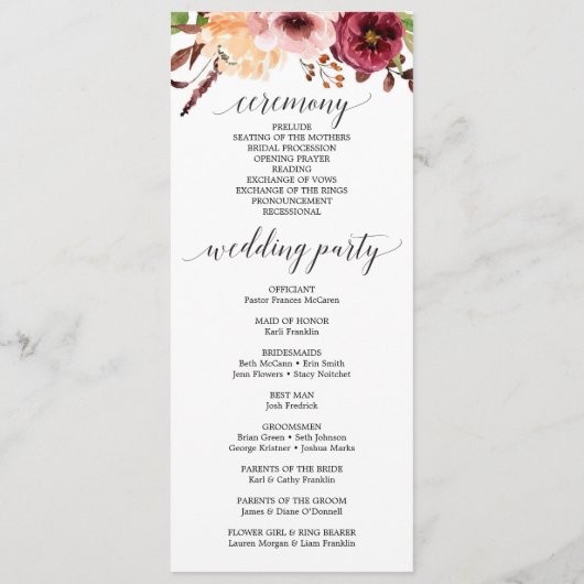 Herbst-Bliss-Hochzeitsprogramm Programm (Rückseite)