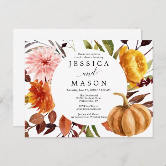 Herbst-Bliss-Paare-Dusche Einladung Postkarte (Vorne/Hinten)