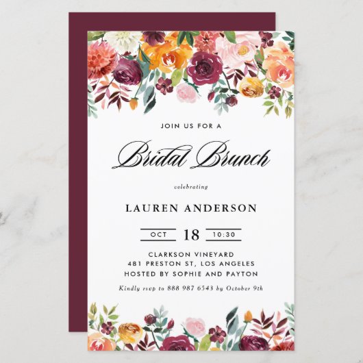 Herbst Blooms Garland Bridal Brunch Einladung (Vorne/Hinten)