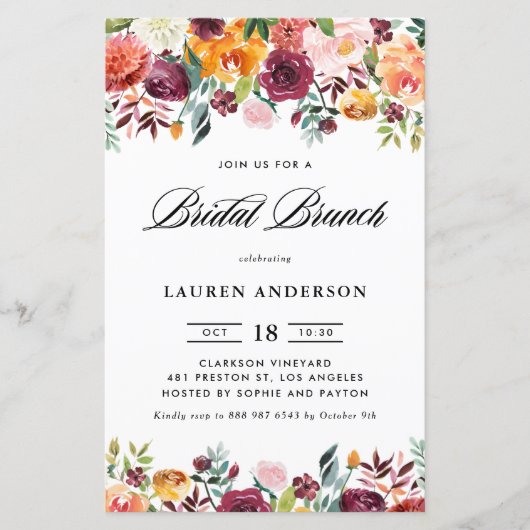 Herbst Blooms Garland Bridal Brunch Einladung (Vorderseite)