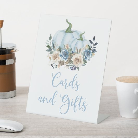 Herbst Blue Pumpkin Boy Duschkarten und Geschenke Sockelschild (In SItu)