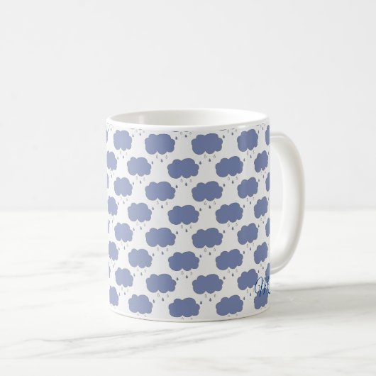 Herbst | Blue Rain Cloud Raindrop Pattern Kaffeetasse (VorderseiteRechts)