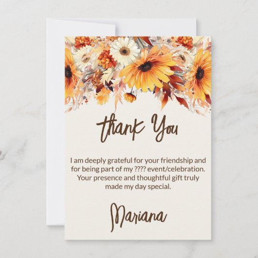 Herbst-Blume auf Beige Party Danke-Karte Einladung (Vorderseite)