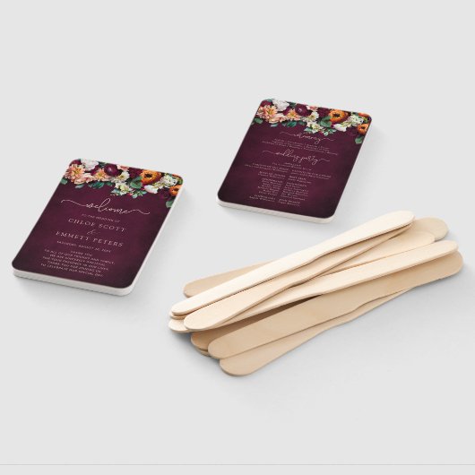 Herbst Blume Burgund Hochzeitfeier Programm Han Fächer (Non-assembled)