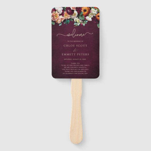 Herbst Blume Burgund Hochzeitfeier Programm Han Fächer (Vorderseite)