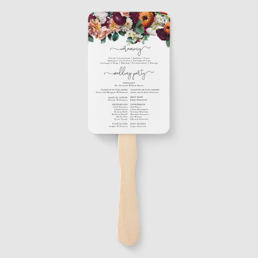 Herbst-Blume Burgund Hochzeitsfeier Fächer (Rückseite)