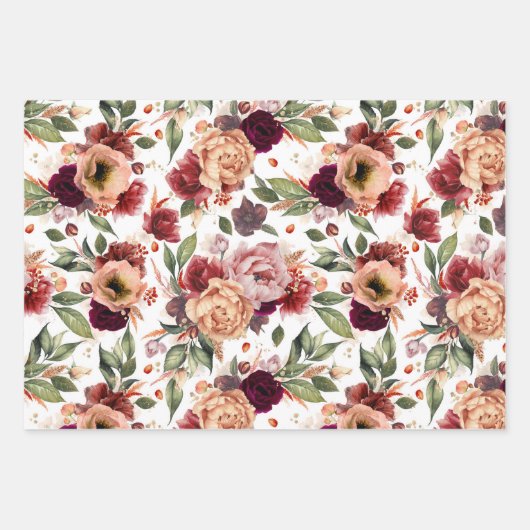 Herbst-Blume Burgund Roter Orange Botanische Flora Geschenkpapier Set (Vorderseite 2)