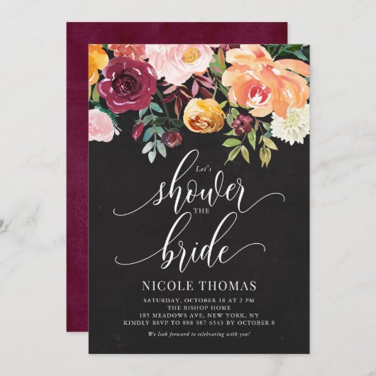 Herbst-Blume-Chalkboard Herbst-Brautparty Einladung (Vorne/Hinten)