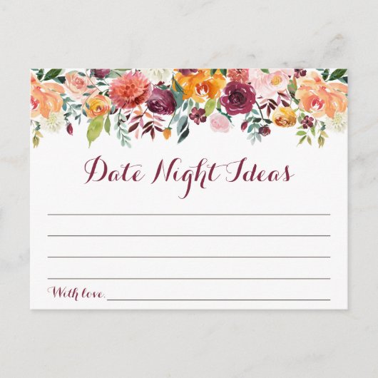 Herbst Blume Date Night Ideas Cards, Orange Maroon Postkarte (Vorderseite)