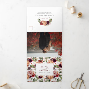 Herbst-Blume Elegante Moderne botanische Hochzeit Dreifach Gefaltete Einladung