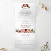 Herbst-Blume Elegante Moderne botanische Hochzeit Dreifach Gefaltete Einladung (Innenseite)