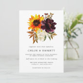 Herbst-Blume Gelbe Sonnenblume Lila Peony Wedding Einladung (Stehend Vorderseite)