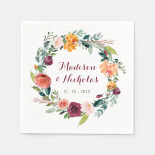 Herbst-Blume Hochzeit Napkins, Orange Maroon Pink Serviette