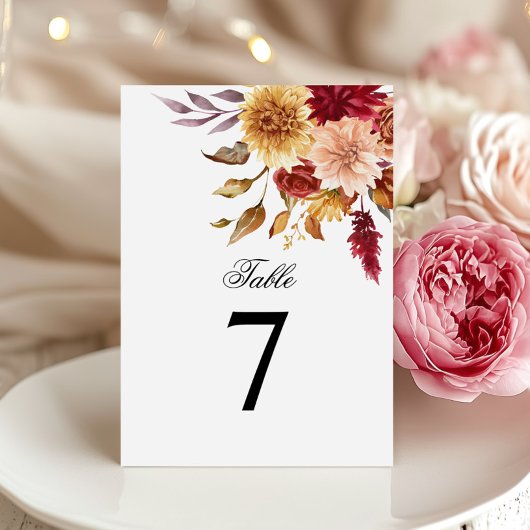 Herbst-Blume Hochzeiten Tischnummern