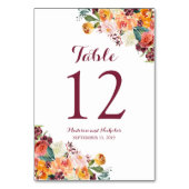 Herbst Blume Hochzeitskarte Tischnummer Orange Pin (Rückseite)