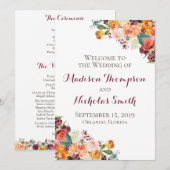 Herbst-Blume-Hochzeitskarten, Orange Burgund Programm (Vorne/Hinten)