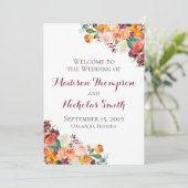 Herbst-Blume-Hochzeitskarten, Orange Burgund Programm (Stehend Vorderseite)